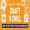 Orange banner which says "Craft and Chill", with Icons related to arts and crafts.
