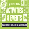 Green banner which says "Activities and Events", with Icons related to games