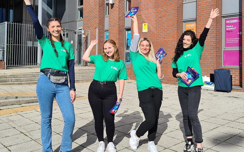 student staff stood outside one of our halls