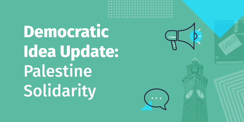 Graphic that says 'Democratic Idea Update: Palestine Solidarity'